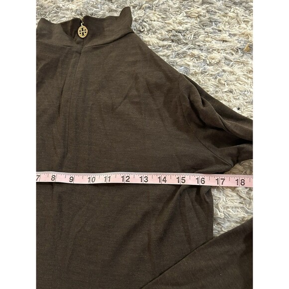 Tory Burch Brown Wool Blend‎ Turtleneck Sweater  3/4 Zipper Gold Accent M - Picture 3 of 7